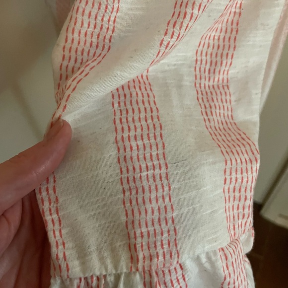 Maurices floral lace linen blouse cream pink size medium striped cutouts tassels - Picture 9 of 15